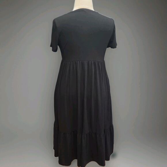Shein Black Knit Ruffle Hem Midi Dress With Pockets Large/ XL Stretch - Picture 4 of 7